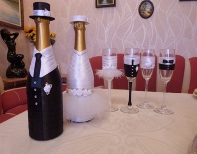 Шампанское на свадьбу: дизайн бутылки своими руками