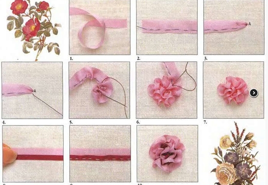 Вышивка лентами: розы
