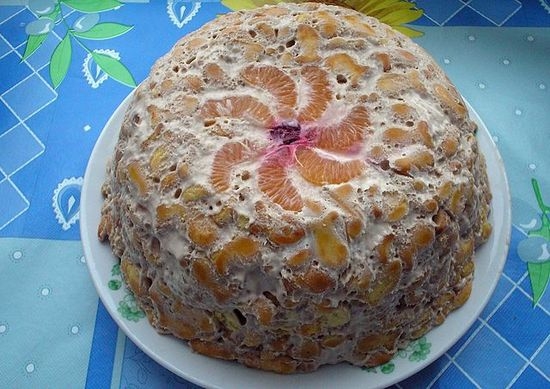 Торт из печенья «Рыбки» без выпечки