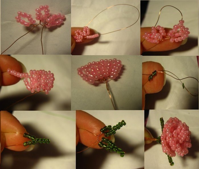 Роза из бисера: схема плетения