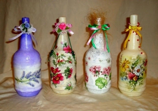 Декорирование бутылок салфетками своими руками
