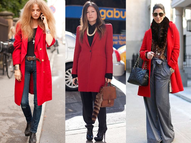 С чем рекомендуют носить красное пальто?