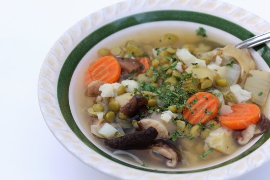 Суп гороховый с курицей и грибами