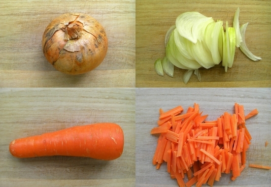 Очистить овощи и крупно нарезать их