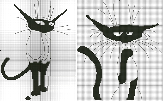 Схемы вышивки крестом: черно-белые кошки
