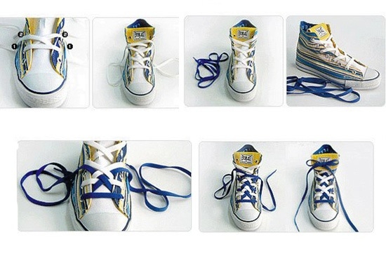 Использование разноцветных шнурков и лент на ботинках