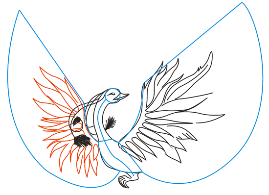 Прорисовываем перья на левом крыле