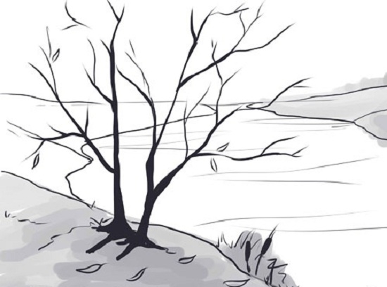 Как нарисовать пейзаж с деревом карандашом поэтапно для начинающих?
